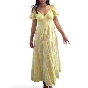 Sunshine Puff-Sleeve Tiered Maxi Dress - Yellow